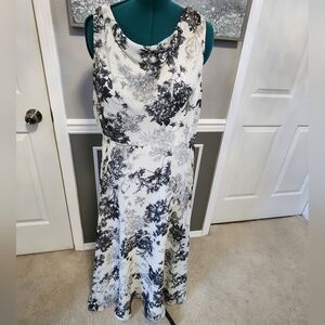 Roaman's Black and White A-Line Midi Dress